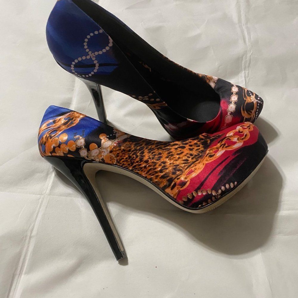 Aldo Kemler Blue Gold Chain Multi Platform High Heel Women's